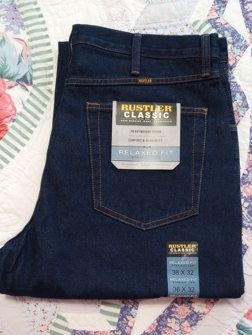 Rustler Men's Relaxed Fit Jeans in Dark Indigo Blue 36" W x 32" L